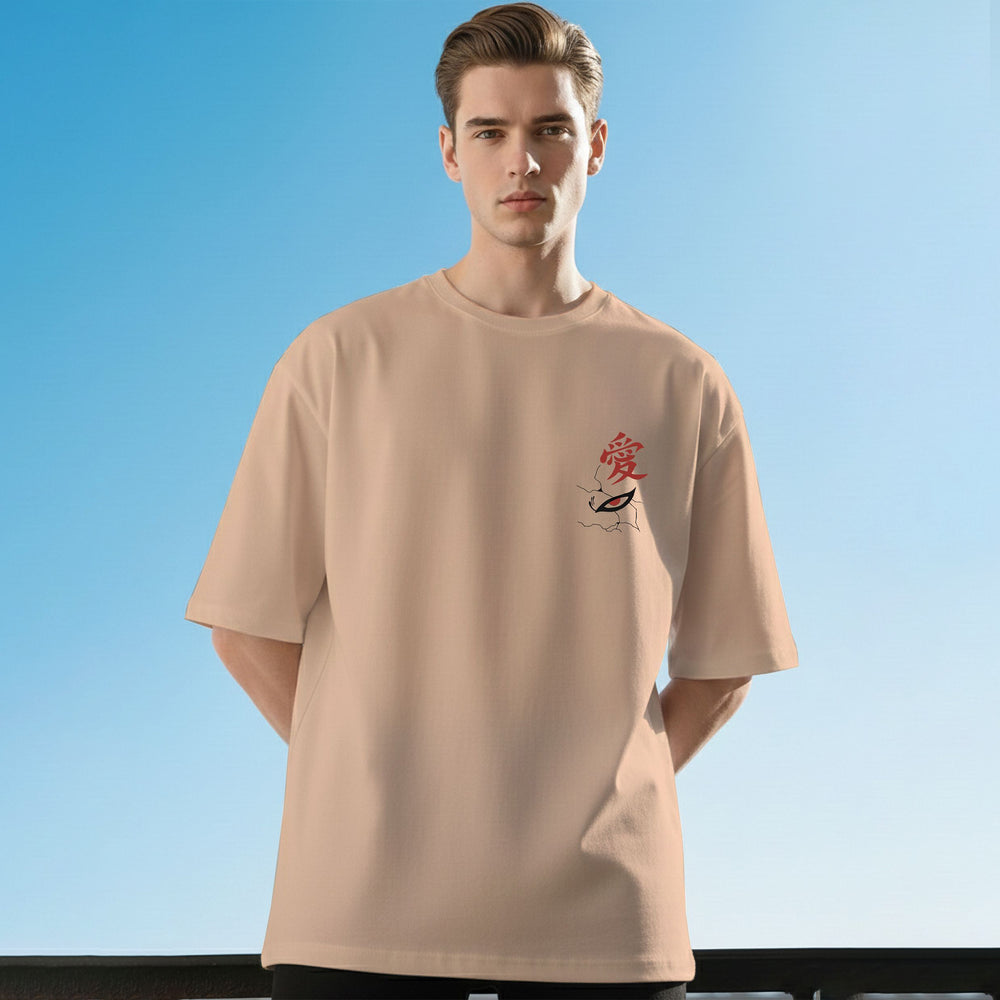 MEN'S NARUTO ANIME BACK PRINTED BEIGE OVERSIZED TSHIRT