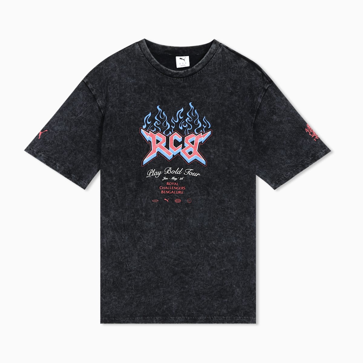 Black t-shirt with a graphic design on a white background