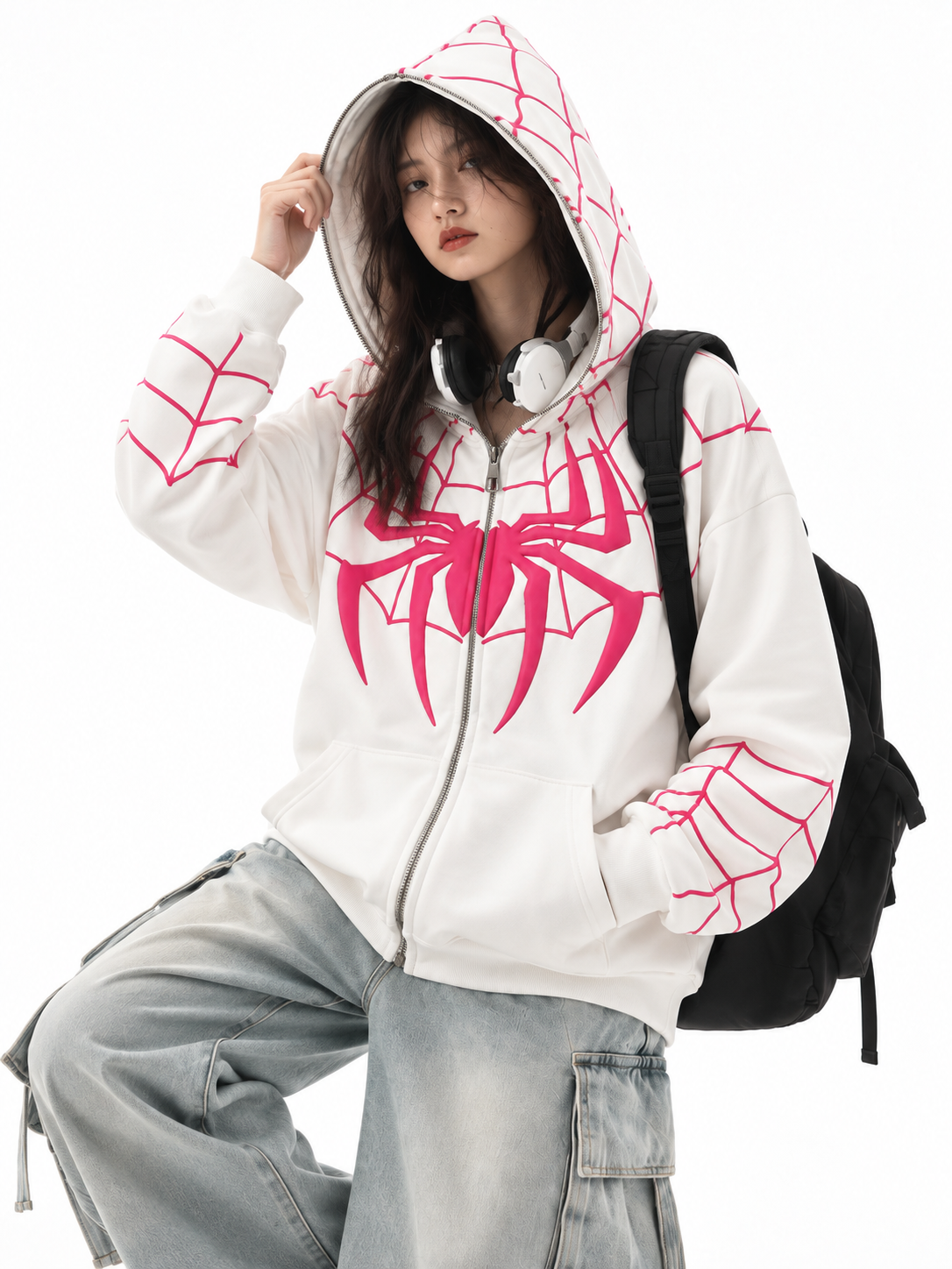 White Spider-Man Full Zip-Up Hoodie | Oversized BAPE Style