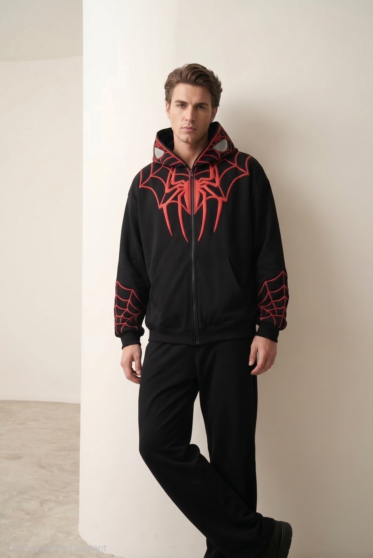 Oversized Black Spider-Man Zip-Up Hoodie With 3D Puff Print