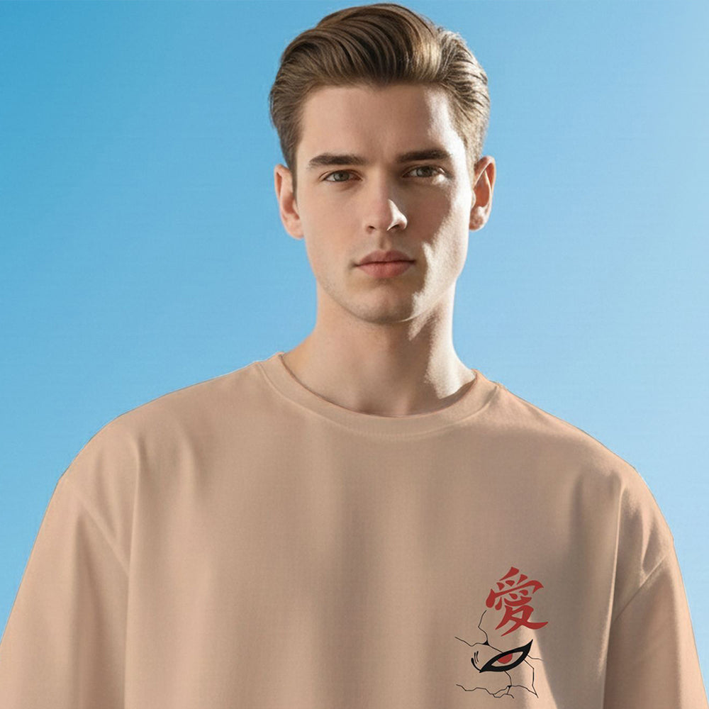 MEN'S NARUTO ANIME BACK PRINTED BEIGE OVERSIZED TSHIRT