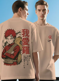 MEN'S NARUTO ANIME BACK PRINTED BEIGE OVERSIZED TSHIRT