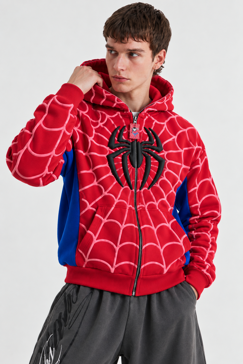 Spider-Man Y2K Full Zip-Up Hoodie With Premium 3D Puff Print