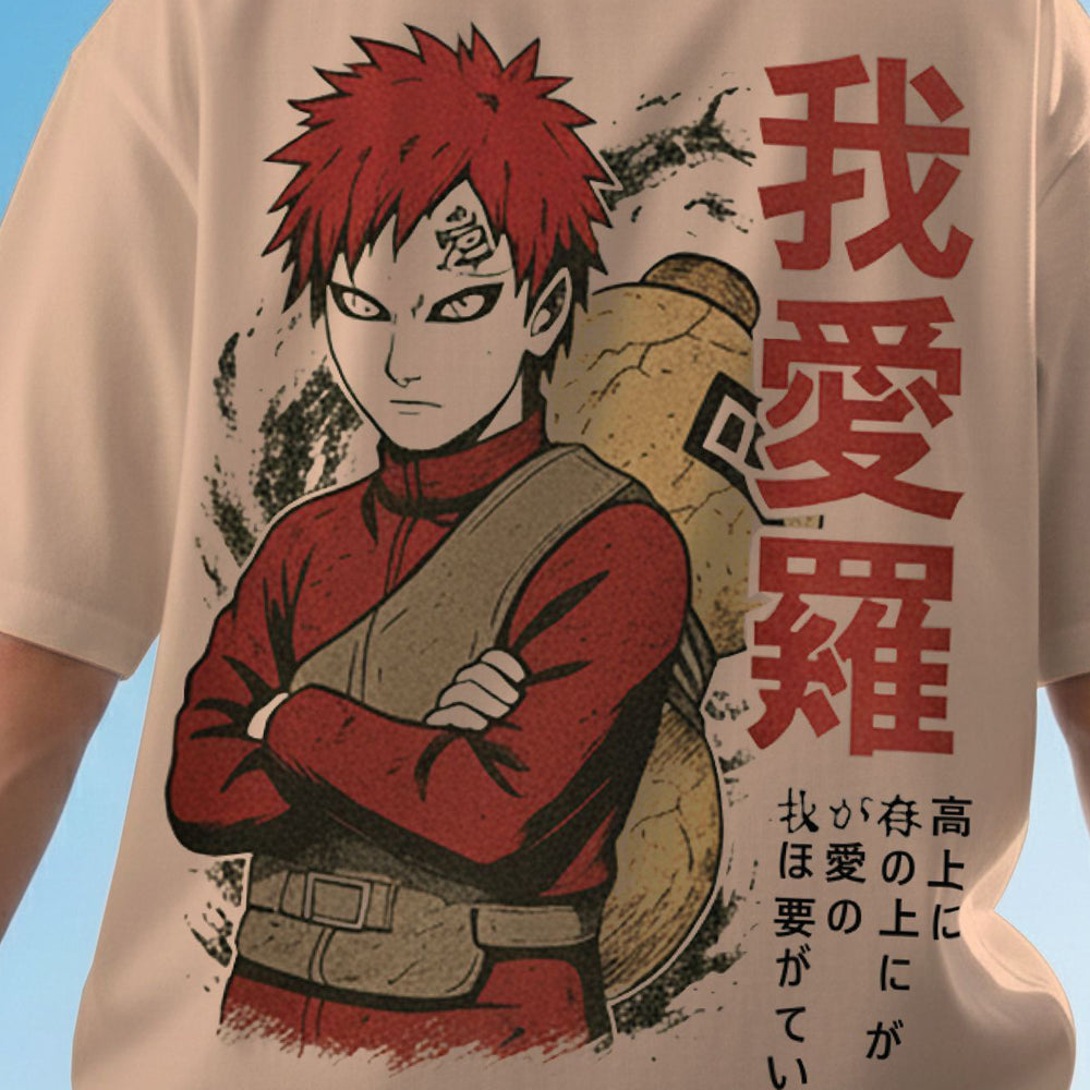 MEN'S NARUTO ANIME BACK PRINTED BEIGE OVERSIZED TSHIRT